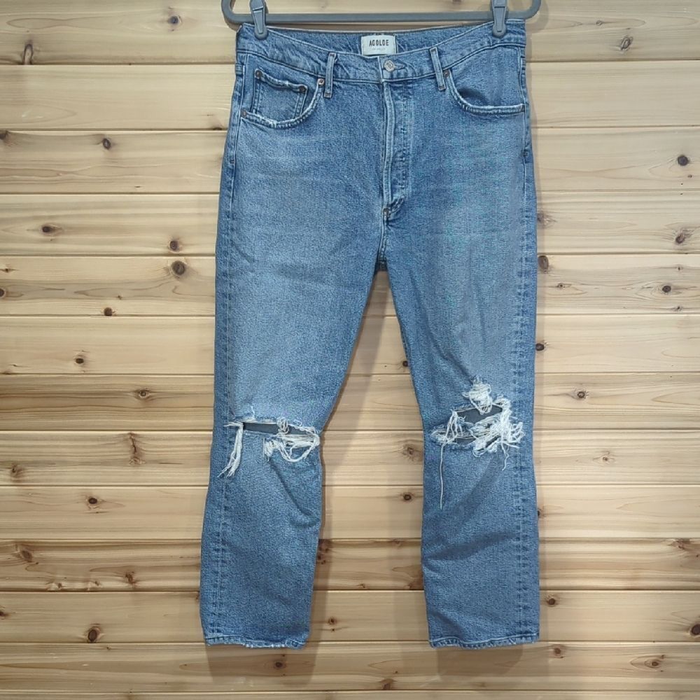 AGOLDE Jeans womens 31 Blue Riley Ankle Straight‎ Leg Distressed Light Wash